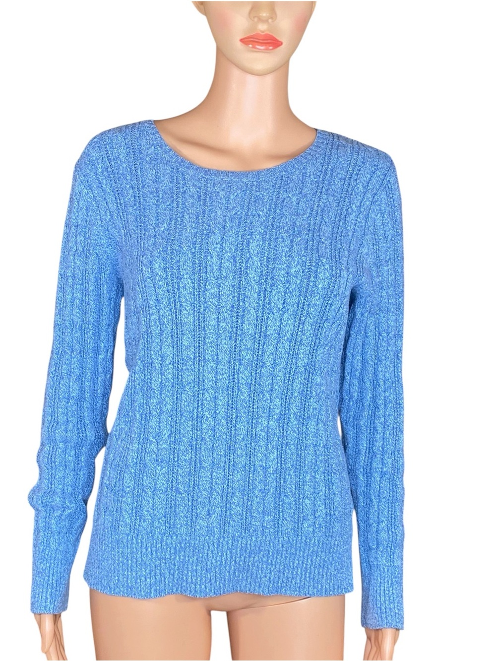 St. John's Bay Cable Knit Sweater Crewneck Blue Cozy Warm Long Sleeve Size Large